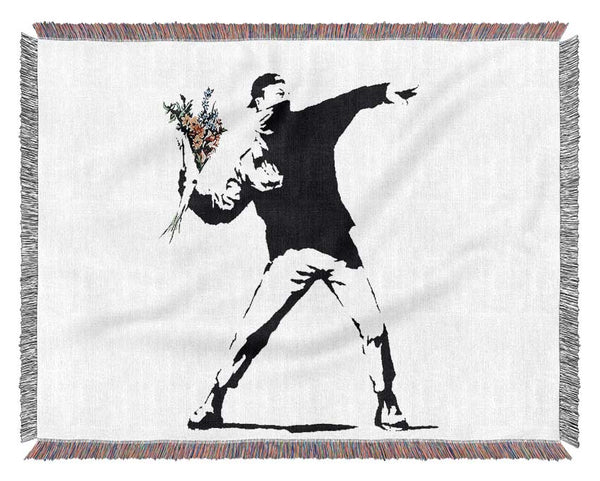 Flower Thrower White Woven Blanket