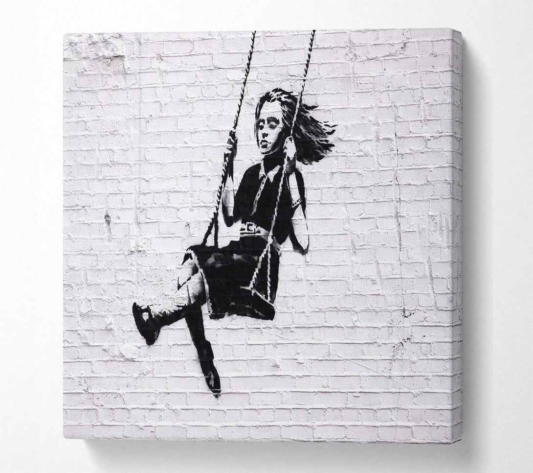 Picture of Girl On Swing Square Canvas Wall Art