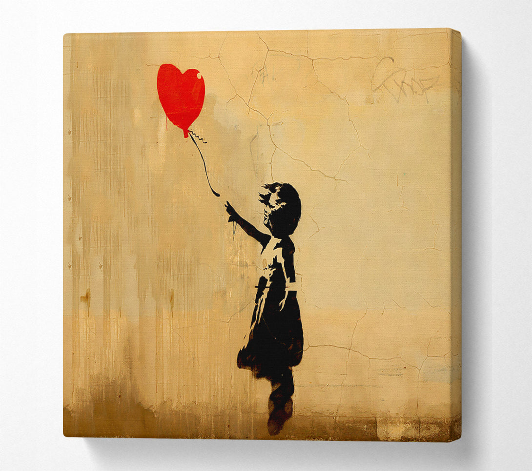 A Square Canvas Print Showing Love Heart Balloon Left Square Wall Art