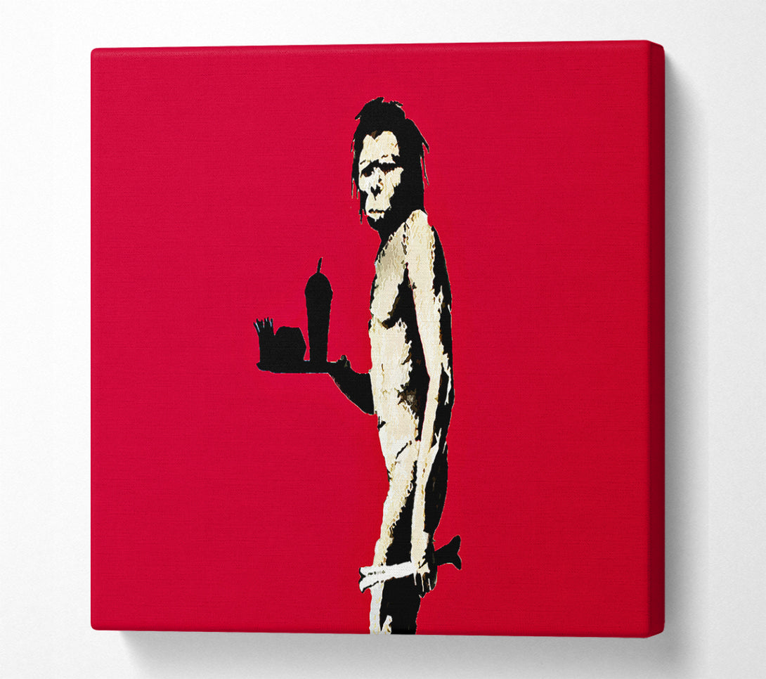 A Square Canvas Print Showing Mcdonalds Caveman Red Square Wall Art