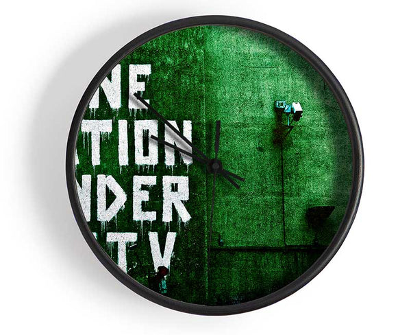 One Nation Under Cctv Green Clock - Wallart-Direct UK