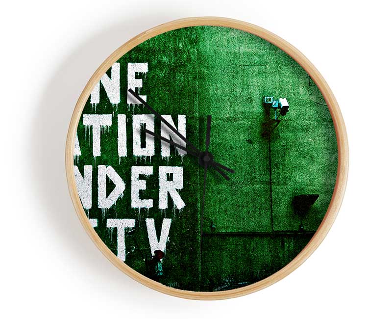 One Nation Under Cctv Green Clock - Wallart-Direct UK