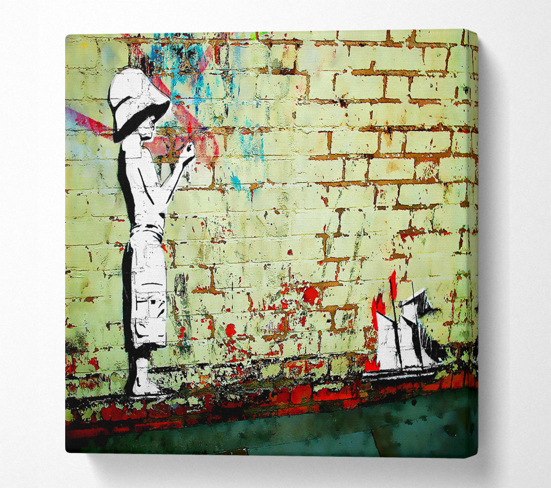 A Square Canvas Print Showing Sailboat Ablaze Square Wall Art