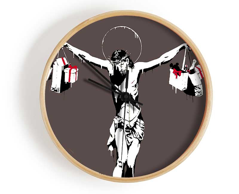 Thank Christ For Shopping (Landscape) Grey Clock - Wallart-Direct UK