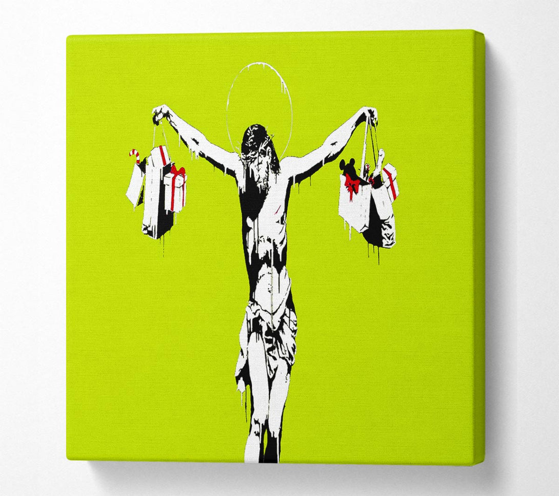 Picture of Thank Christ For Shopping Lime Square Canvas Wall Art