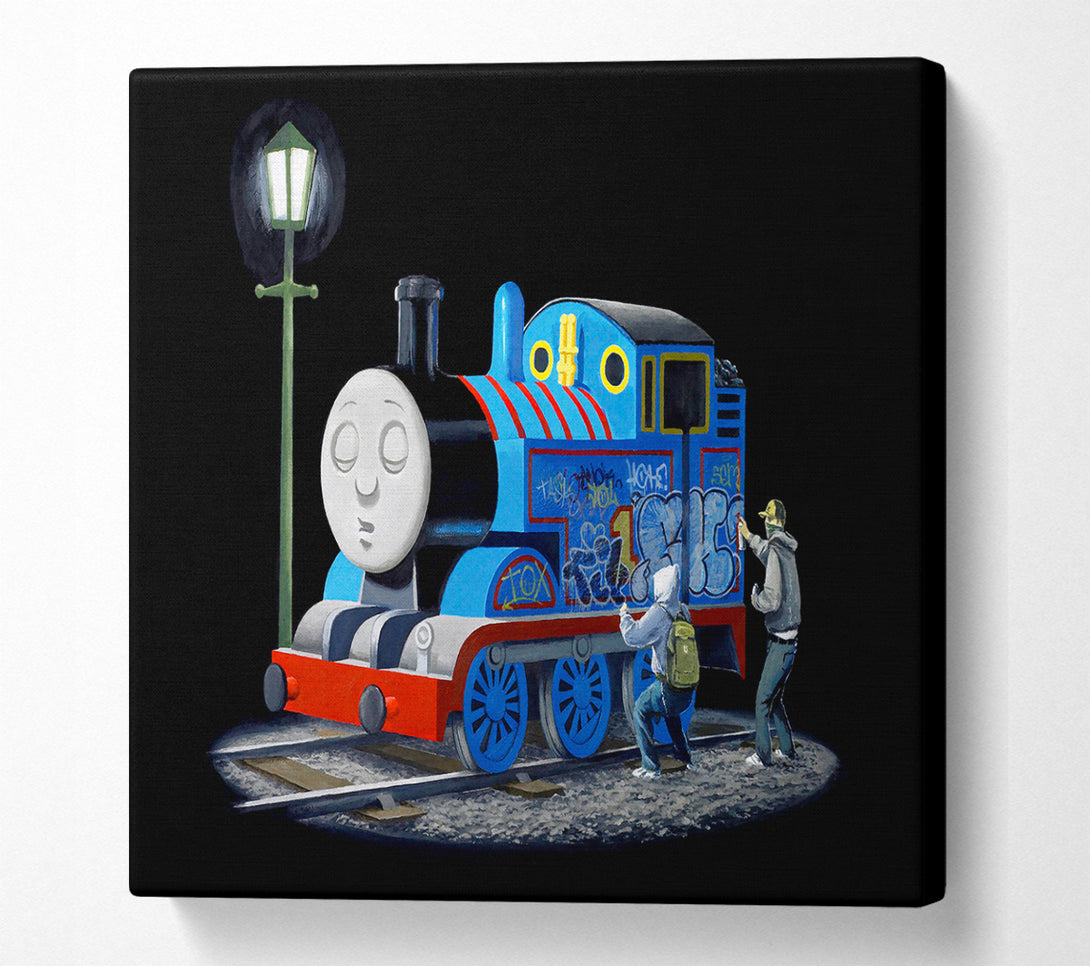 A Square Canvas Print Showing Thomas The Tank Graffiti Square Wall Art