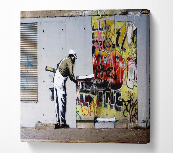 Picture of Wallpaper Over Robbo Graffiti Square Canvas Wall Art