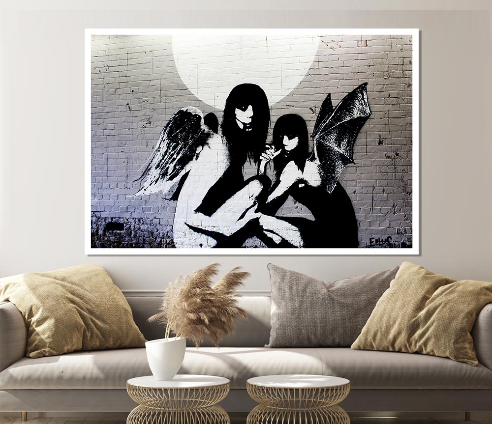 Angels In Moonlight Print Poster Wall Art