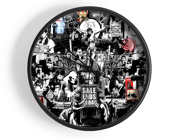 Banksy Collage 1 B n W Clock - Wallart-Direct UK