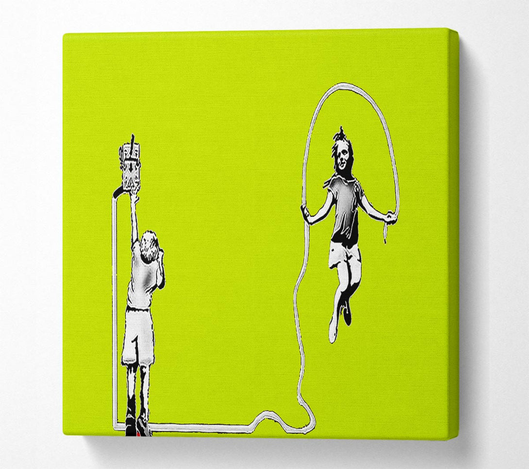 Picture of Electric Skipping Rope Lime Green Square Canvas Wall Art