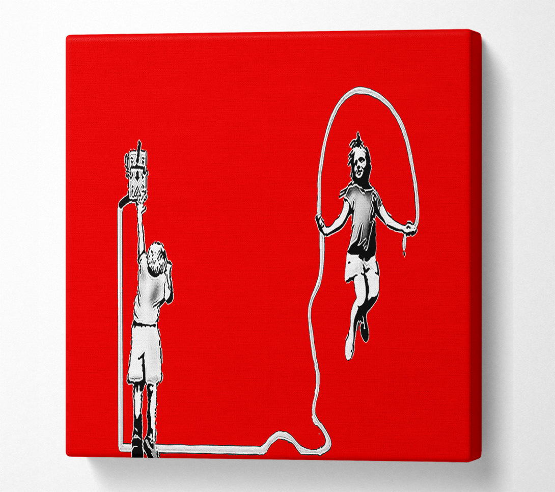 A Square Canvas Print Showing Electric Skipping Rope Red Square Wall Art