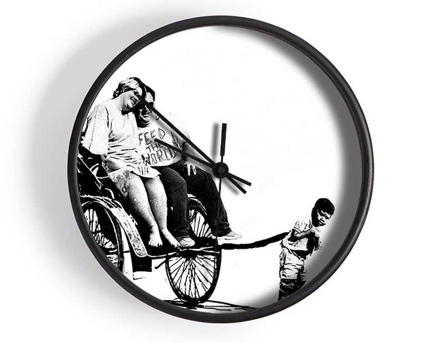 Feed The World B n W Clock - Wallart-Direct UK