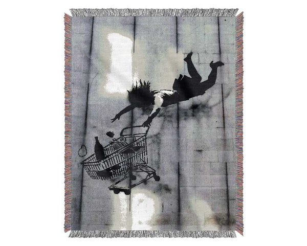 Flying Shopping Trolley Woven Blanket