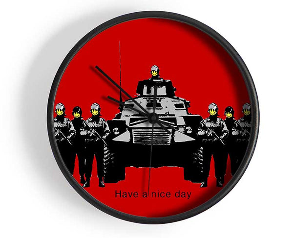 Have A Nice Day Army Tanks Red Clock - Wallart-Direct UK