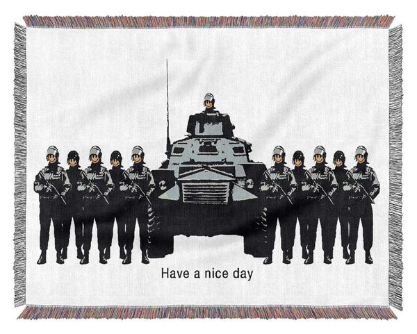 Have A Nice Day Grey Woven Blanket