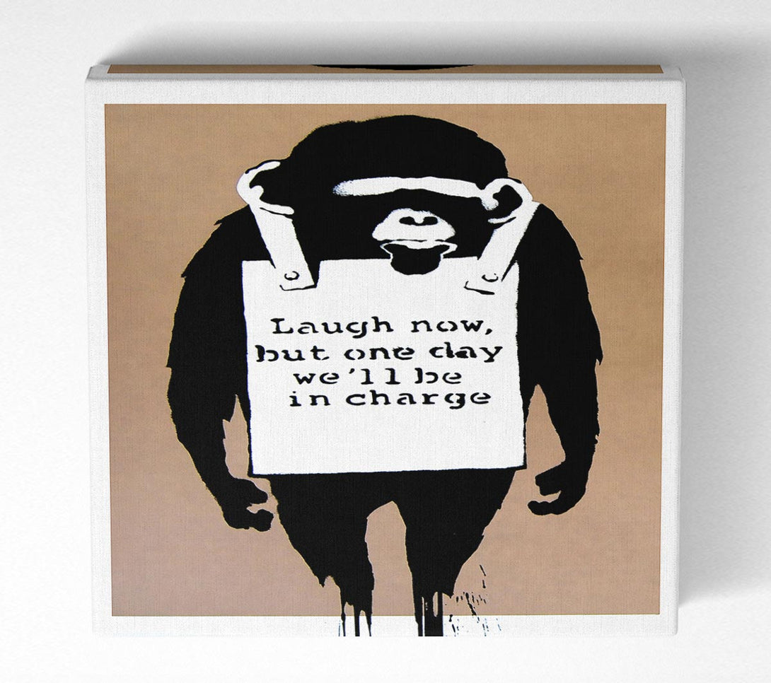 Picture of Laugh Now Monkey Beige Square Canvas Wall Art