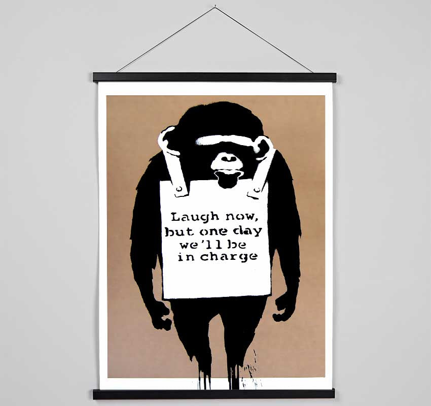 Laugh Now Monkey Beige Hanging Poster - Wallart-Direct UK