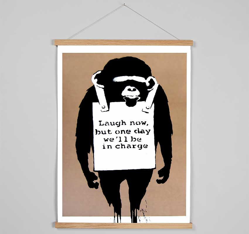 Laugh Now Monkey Beige Hanging Poster - Wallart-Direct UK