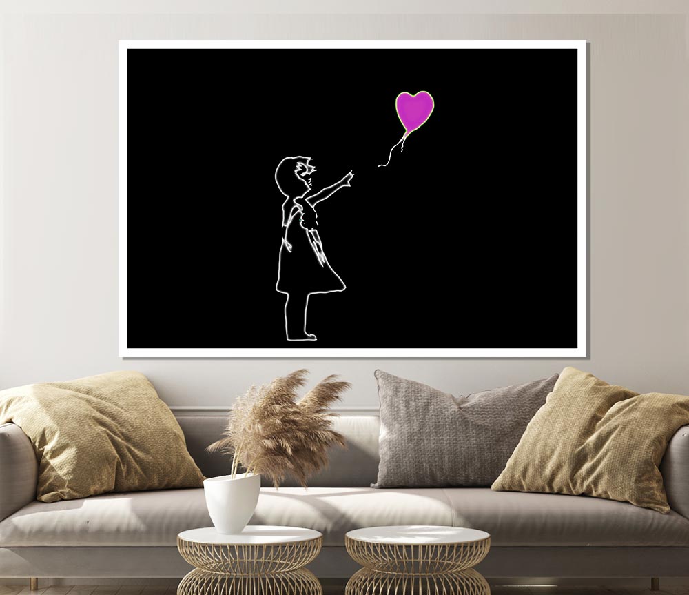 Love Balloon Black Pink Print Poster Wall Art