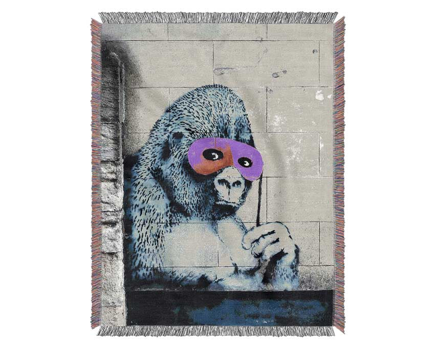 Pink Gorilla Mask Woven Blanket