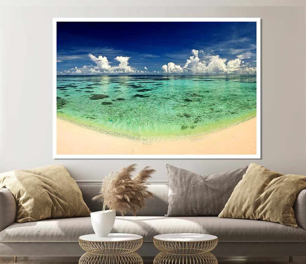 Emerald Ocean Beach Print Poster Wall Art