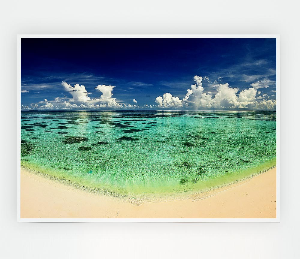 Emerald Ocean Beach Print Poster Wall Art