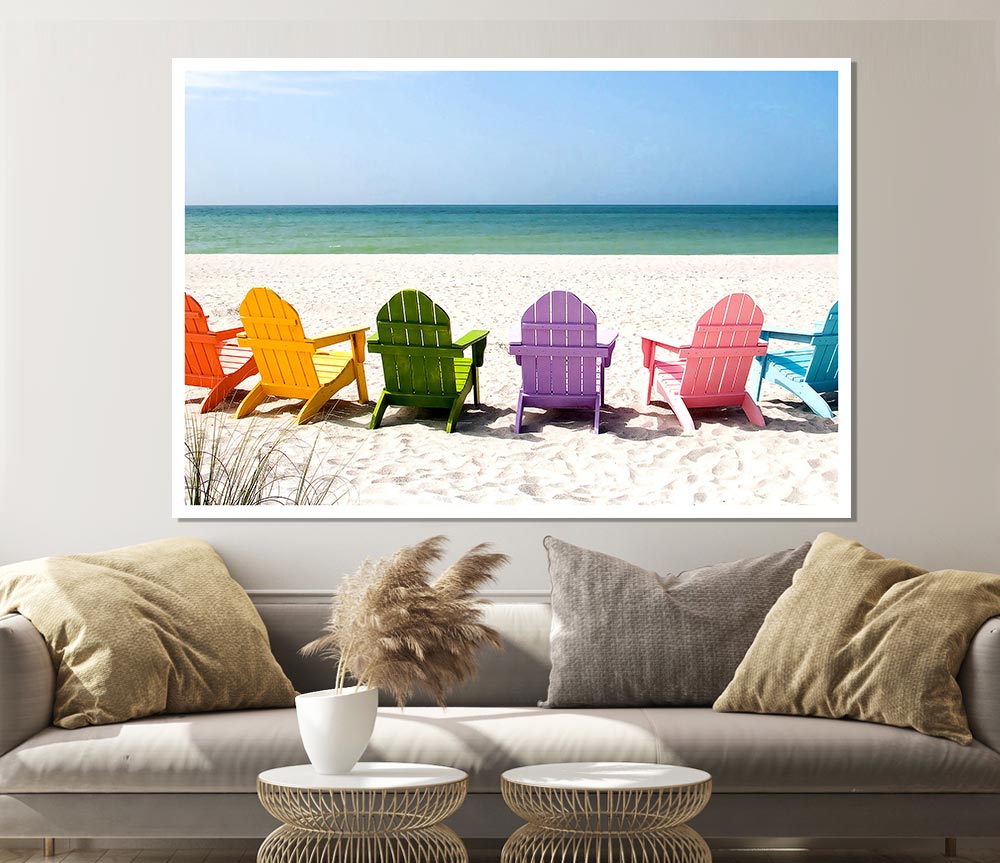 Beach Chairs Line Up Print Poster Wall Art