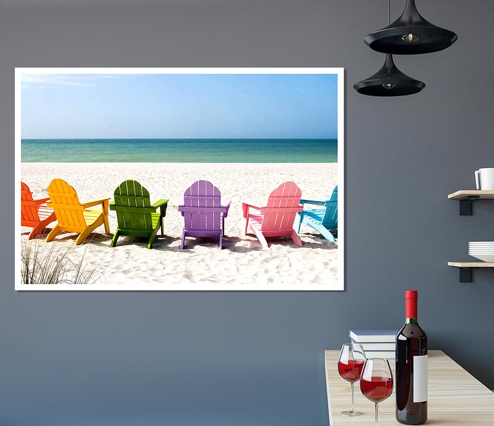 Beach Chairs Line Up Print Poster Wall Art