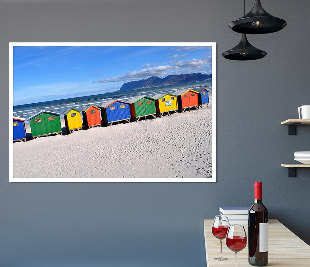 Beach Huts Rainbow Print Poster Wall Art