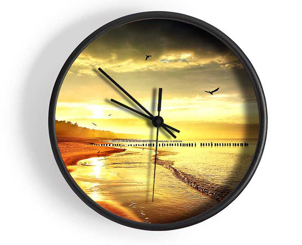 Stunning Yellow Sunset Beach Clock - Wallart-Direct UK