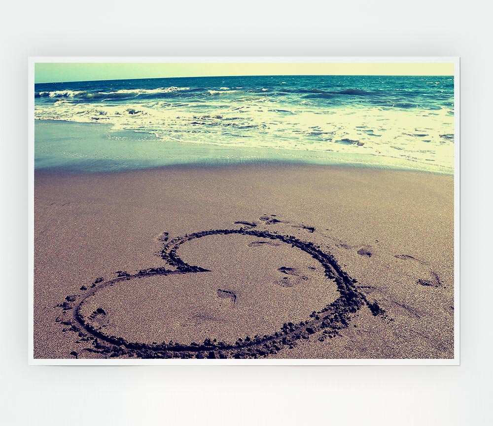 Heart On Beach Print Poster Wall Art