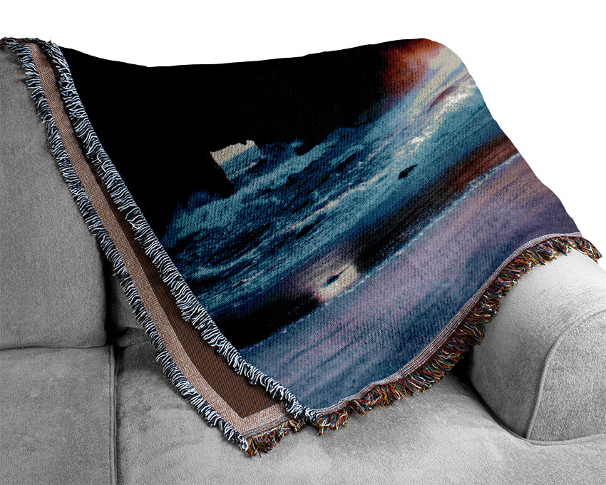 Ocean Waves At Sunset Woven Blanket