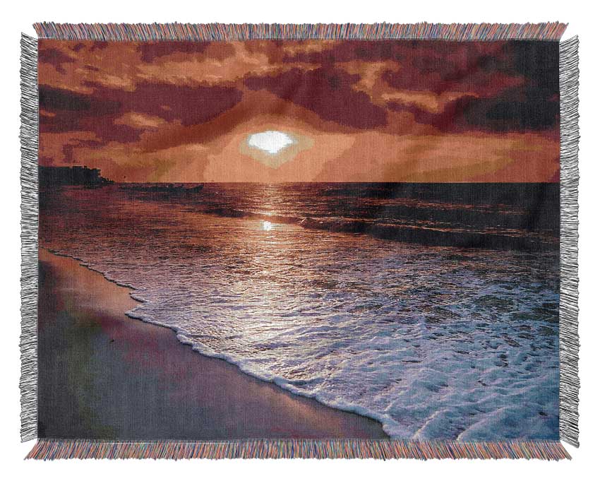 Red Ocean Shoreline Woven Blanket