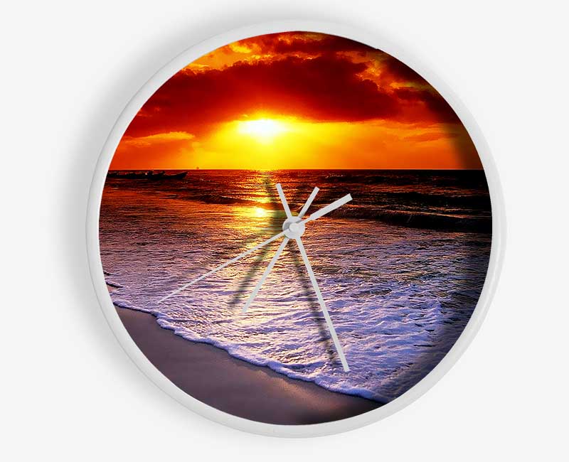 Red Ocean Shoreline Clock - Wallart-Direct UK