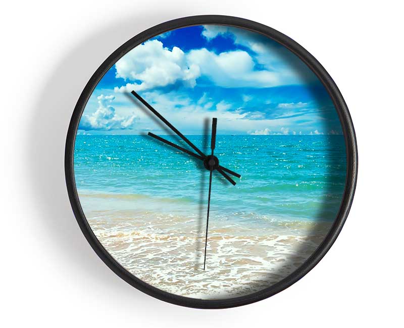 Stunning Turquoise Ocean Sparkle Clock - Wallart-Direct UK