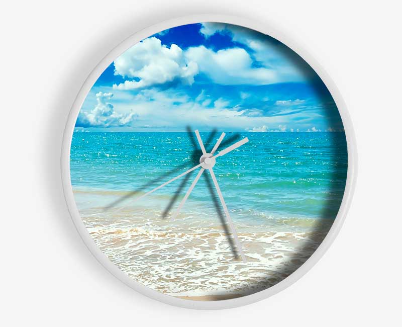 Stunning Turquoise Ocean Sparkle Clock - Wallart-Direct UK