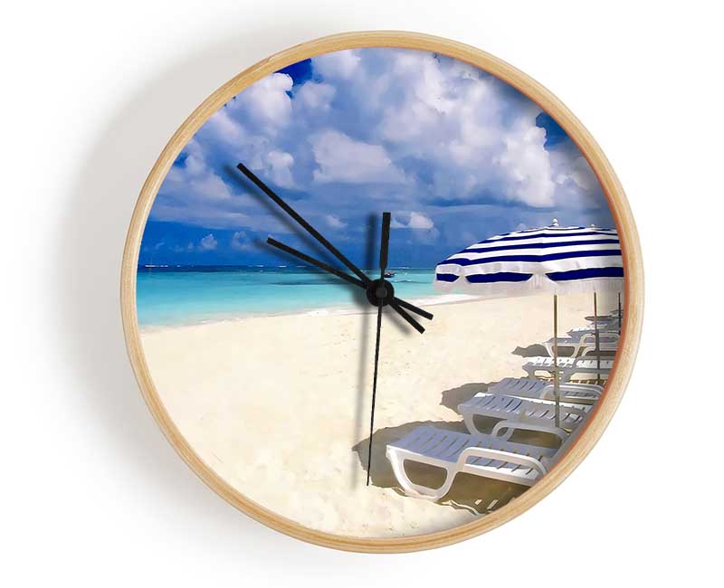 Sun Beds On The Island Of Paradise Clock - Wallart-Direct UK