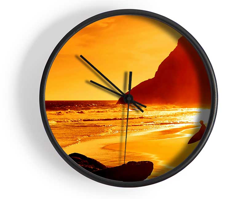 Surfer At Dawn Orange Clock - Wallart-Direct UK