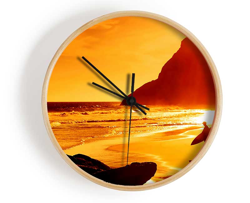 Surfer At Dawn Orange Clock - Wallart-Direct UK