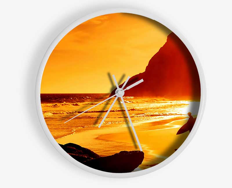 Surfer At Dawn Orange Clock - Wallart-Direct UK