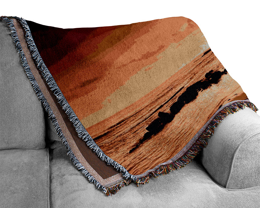 Caramel Palm Tree Sunset Woven Blanket