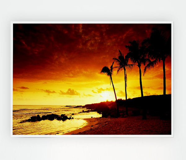 Caramel Palm Tree Sunset Print Poster Wall Art