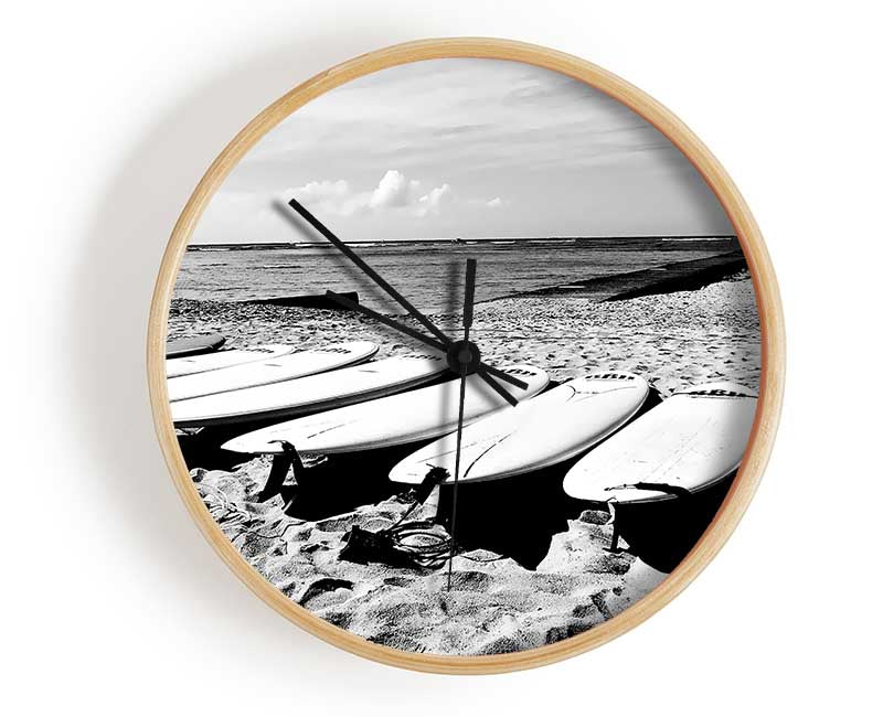 Surfboard Line-Up B n W Clock - Wallart-Direct UK