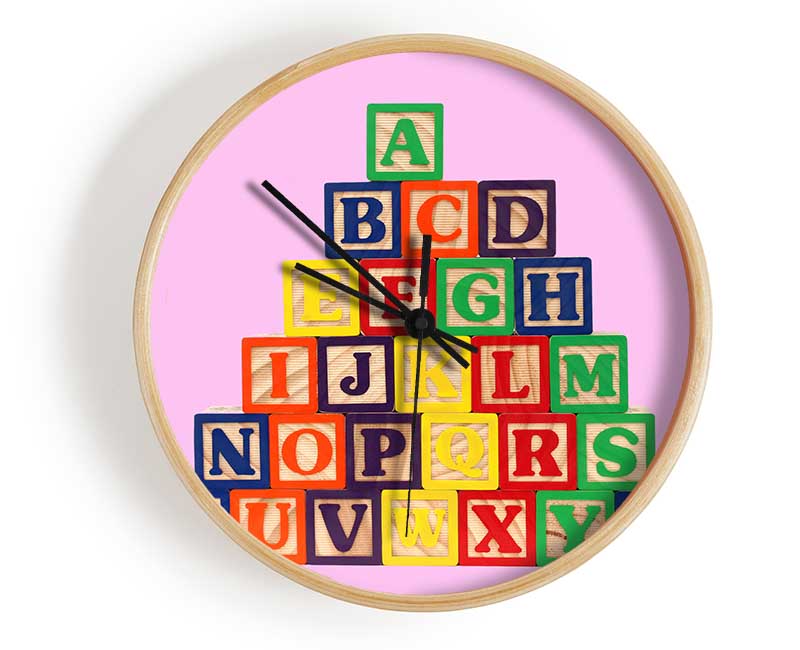 Alphabet Blocks Pink Clock - Wallart-Direct UK