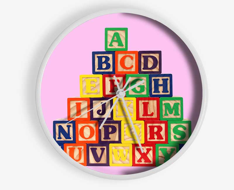 Alphabet Blocks Pink Clock - Wallart-Direct UK