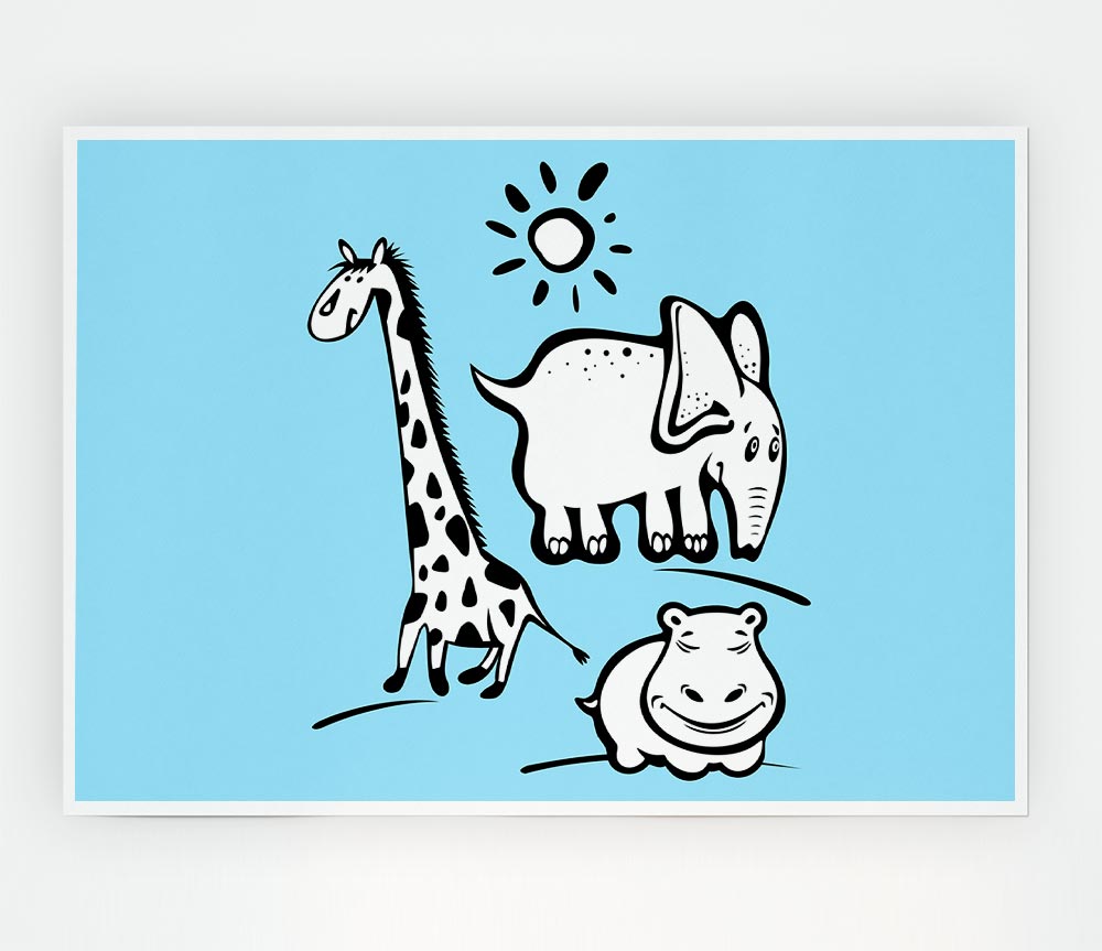 Animals Under The Sun Baby Blue Print Poster Wall Art