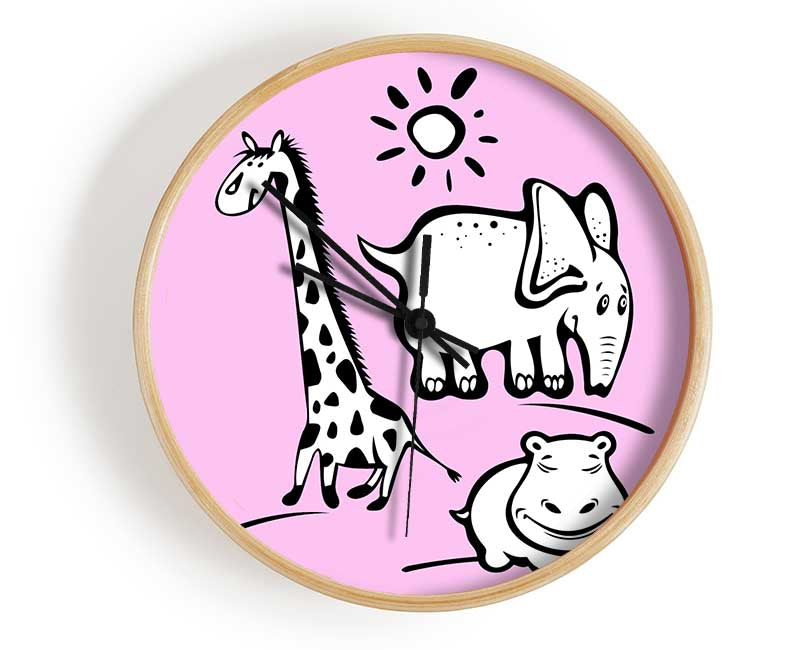 Animals Under The Sun Pink Clock - Wallart-Direct UK