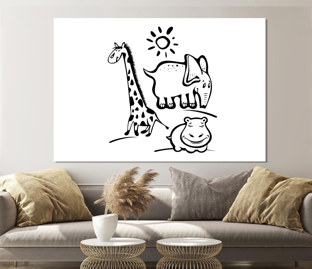 Animals Under The Sun White Print Poster Wall Art