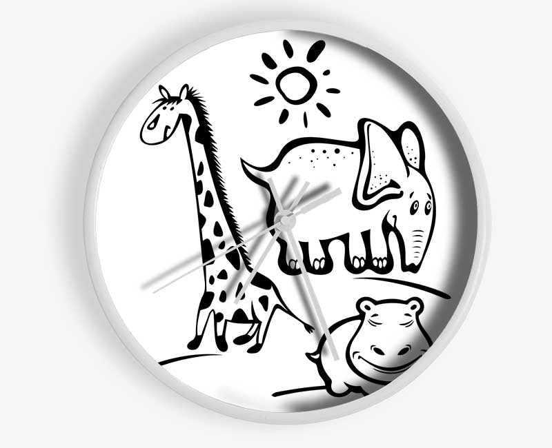 Animals Under The Sun White Clock - Wallart-Direct UK