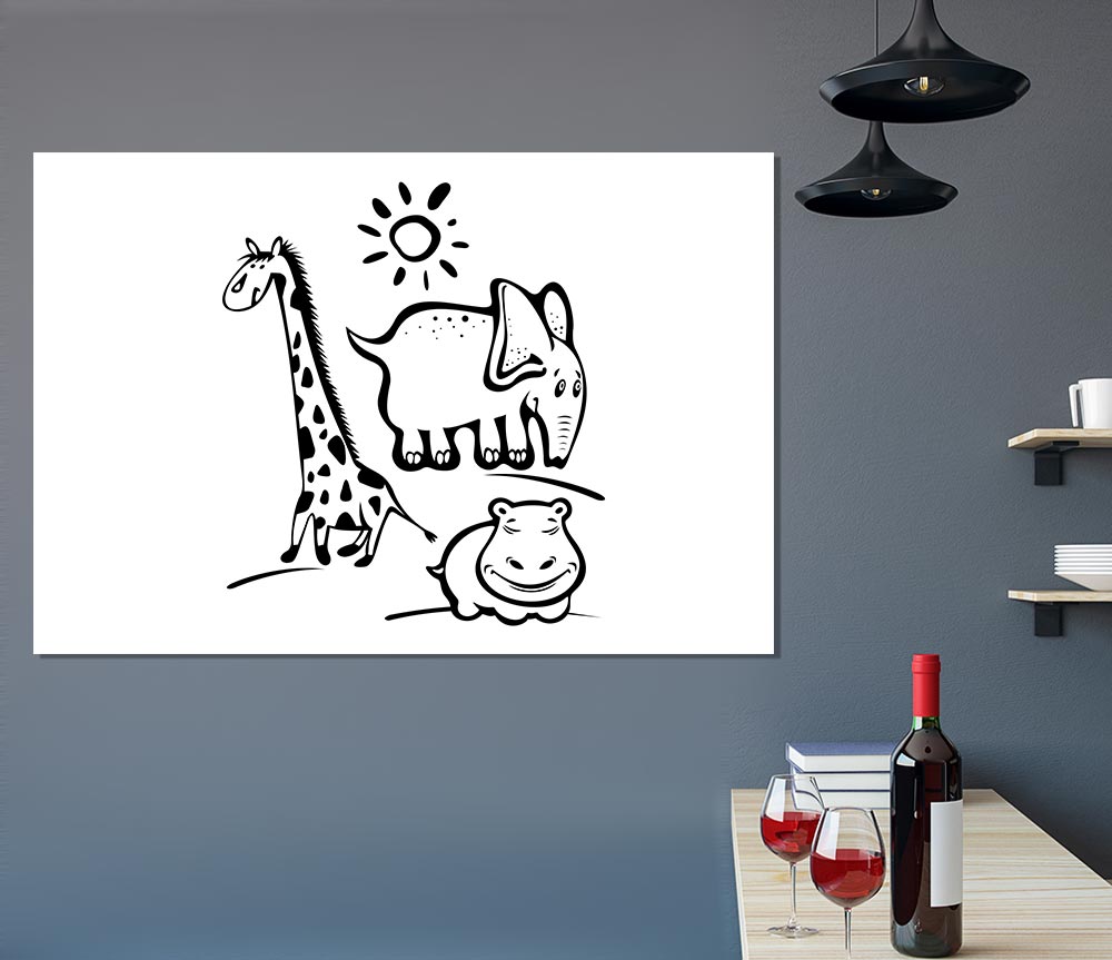 Animals Under The Sun White Print Poster Wall Art